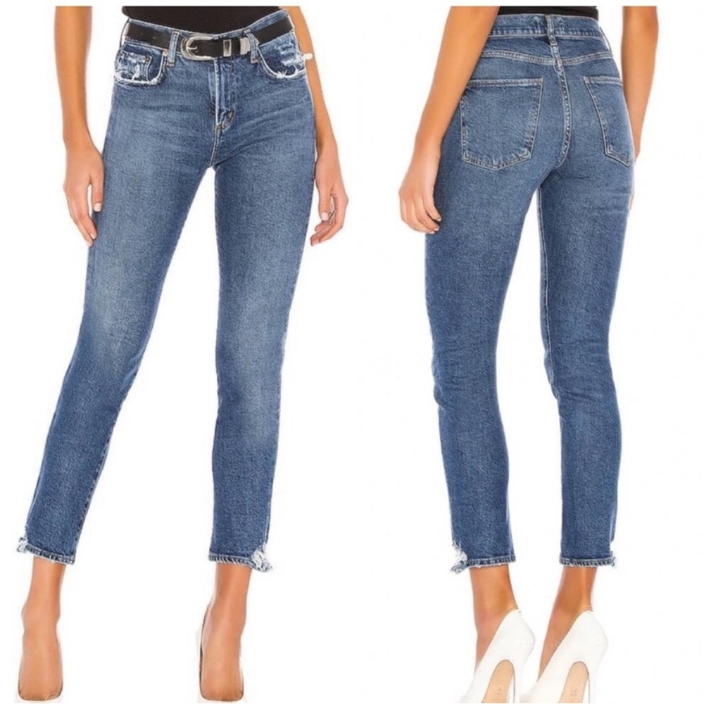 AGOLDE Toni Slim Straight Mid Rise Denim Jeans in Stratosphere 25‎ Distressed